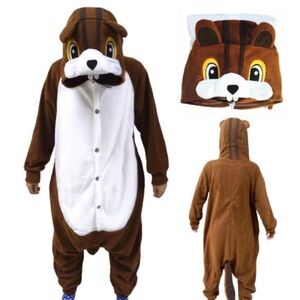 Brown Squirrel Animal Onesie Costume with Hood Size Large L